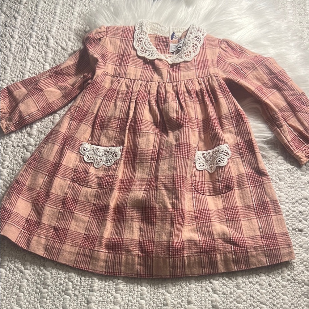 TARTINE ET CHOCOLAT Checked Lurex & Lace Dress kid’s Size 1 year